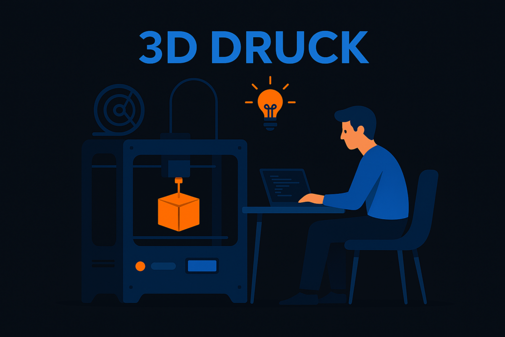 Benutzer bedient einen 3D-Drucker in einer modernen Werkstatt